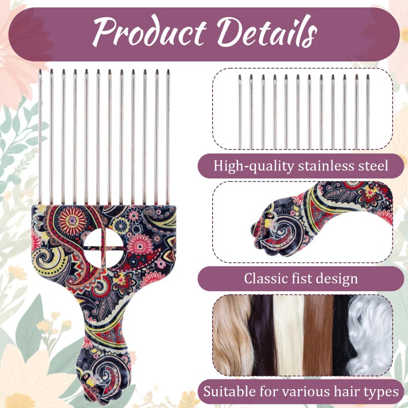 Exclaith 2 Pack Stainless Steel Afro Pick for Women, Professional Hair Styling Picks Comb Women and Men Wide Tooth Afro Pick for Curly Hair Detangling, Wig Braid Styling Tool - Image 3